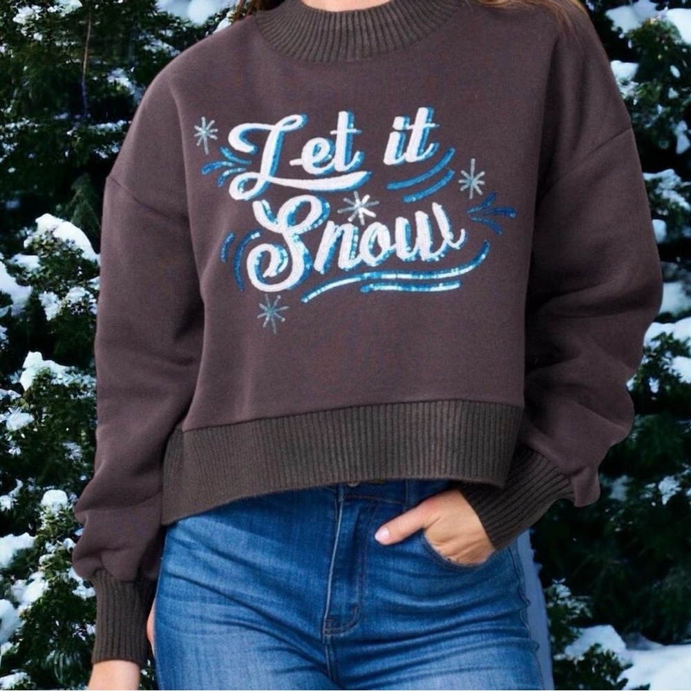 PEACH LOVE CALIFORNIA let it snow charcoal sweatshirt S M L - Picture 3 of 7